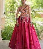 Rani Cotton Navratri Readymade Lehenga Choli with Thread Embroidery Work