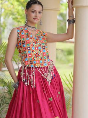 Rani Cotton Navratri Readymade Lehenga Choli with Thread Embroidery Work 2