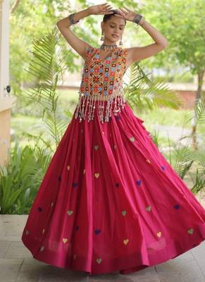 Rani Cotton Navratri Readymade Lehenga Choli with Thread Embroidery Work 4