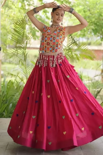 Rani Cotton Navratri Readymade Lehenga Choli with Thread Embroidery Work