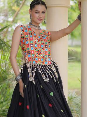 Black Cotton Navratri Readymade Lehenga Choli with Thread Embroidery Work 2