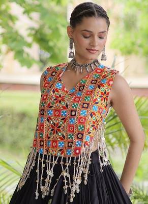 Black Cotton Navratri Readymade Lehenga Choli with Thread Embroidery Work 3