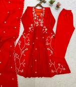 Red Color Sequnce Embroidery Chanderi Salwar Suit