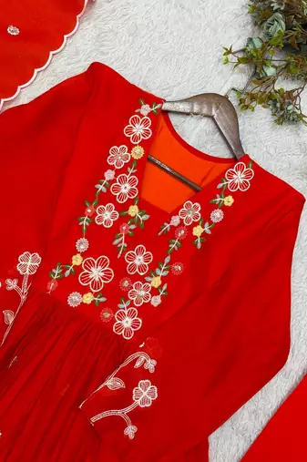 Red Color Sequnce Embroidery Chanderi Salwar Suit