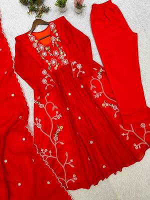 Red Color Sequnce Embroidery Chanderi Salwar Suit 4