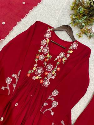 Rani Pink Color Sequnce Embroidery Chanderi Salwar Suit 1