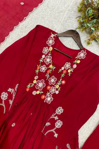 Rani Pink Color Sequnce Embroidery Chanderi Salwar Suit
