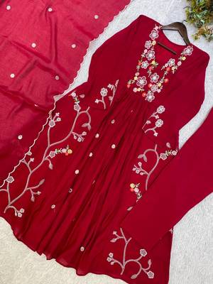 Rani Pink Color Sequnce Embroidery Chanderi Salwar Suit 2