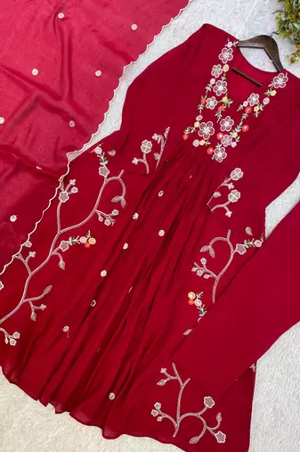 Rani Pink Color Sequnce Embroidery Chanderi Salwar Suit