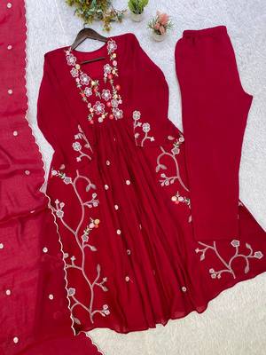 Rani Pink Color Sequnce Embroidery Chanderi Salwar Suit 3