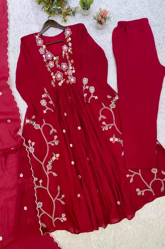 Rani Pink Color Sequnce Embroidery Chanderi Salwar Suit