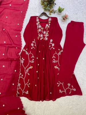 Rani Pink Color Sequnce Embroidery Chanderi Salwar Suit 4