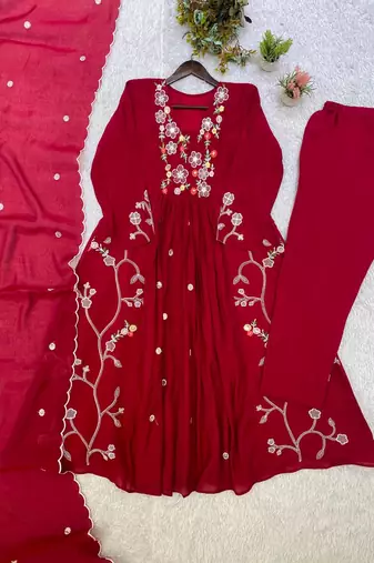 Rani Pink Color Sequnce Embroidery Chanderi Salwar Suit