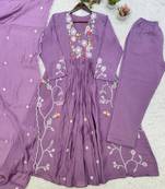 Lavender  Color Sequnce Embroidery Chanderi Salwar Suit