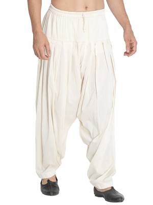 Mens cotton blend patiala pyjama - cream, relaxed fit with adjustable waistband 1