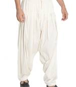 Mens cotton blend patiala pyjama - cream, relaxed fit with adjustable waistband