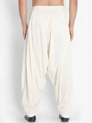 Mens cotton blend patiala pyjama - cream, relaxed fit with adjustable waistband 4