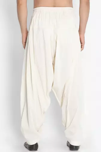 Mens cotton blend patiala pyjama - cream, relaxed fit with adjustable waistband