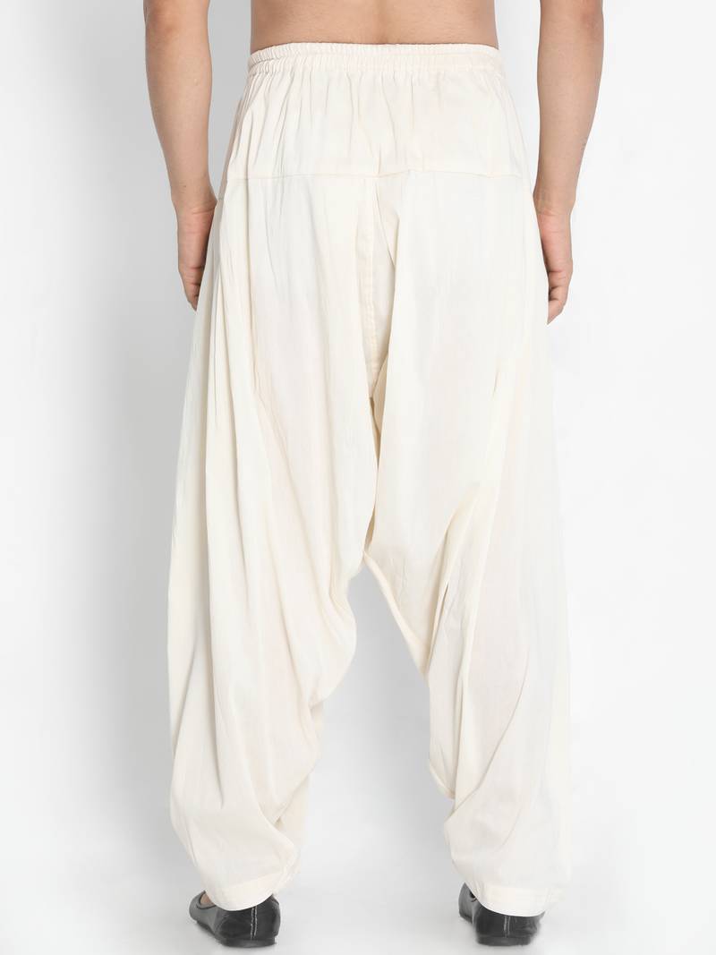Mens cotton blend patiala pyjama - cream, relaxed fit with adjustable waistband