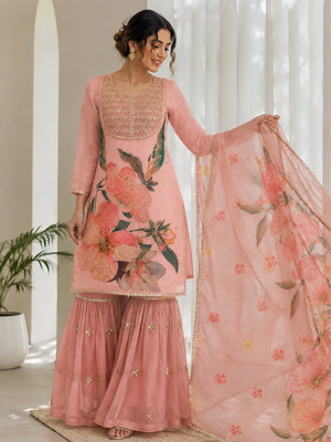 Baby Pink Color Sequnce Embroidery Printed and Organza 2Salwar Suit 1