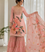Baby Pink Color Sequnce Embroidery Printed and Organza 2Salwar Suit