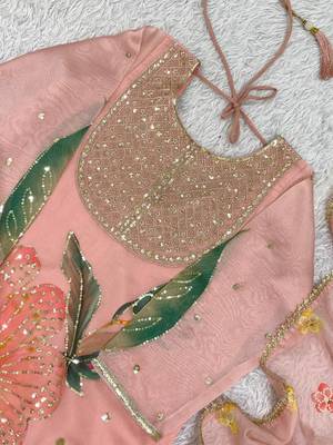 Baby Pink Color Sequnce Embroidery Printed and Organza 2Salwar Suit 2