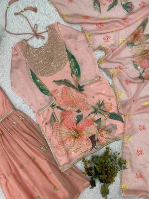 Baby Pink Color Sequnce Embroidery Printed and Organza 2Salwar Suit 3