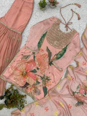 Baby Pink Color Sequnce Embroidery Printed and Organza 2Salwar Suit 4