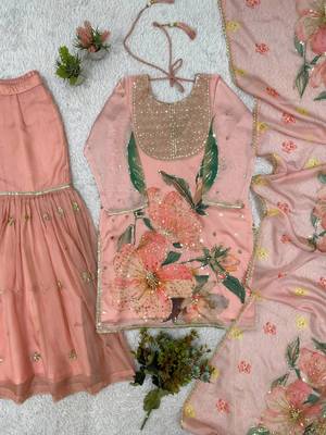 Baby Pink Color Sequnce Embroidery Printed and Organza 2Salwar Suit 5