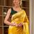 meher mustard viscose crepe saree with contrast blouse. 100% authentic handloom