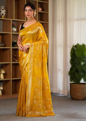 meher mustard viscose crepe saree with contrast blouse. 100% authentic handloom 2