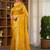 meher mustard viscose crepe saree with contrast blouse. 100% authentic handloom