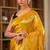 meher mustard viscose crepe saree with contrast blouse. 100% authentic handloom
