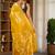 meher mustard viscose crepe saree with contrast blouse. 100% authentic handloom