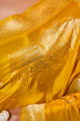 meher mustard viscose crepe saree with contrast blouse. 100% authentic handloom 6