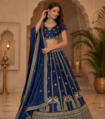 navy blue color Sequins and Zari Embroidery and Thread work silk blend Lehenga Choli set
