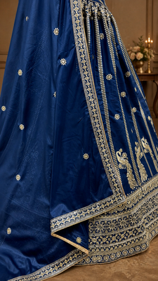 navy blue color Sequins and Zari Embroidery and Thread work silk blend Lehenga Choli set 4