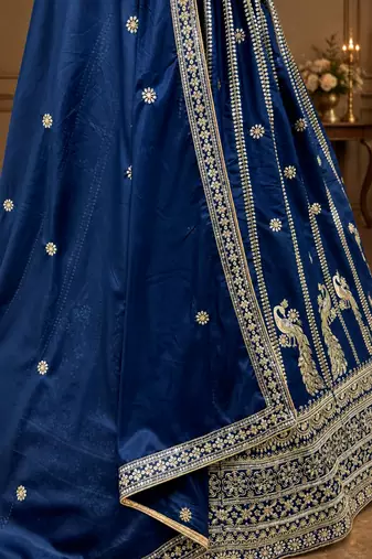 navy blue color Sequins and Zari Embroidery and Thread work silk blend Lehenga Choli set