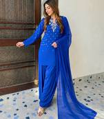 Blue Color Beautiful Fully Beads  & Sequins embroidery work Crepe Kurti Palazzo Set