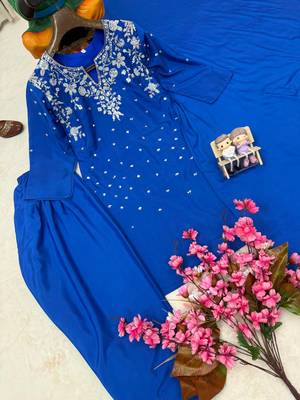 Blue Color Beautiful Fully Beads  & Sequins embroidery work Crepe Kurti Palazzo Set 3
