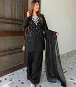 Black Color Beautiful Fully Beads  & Sequins embroidery work Crepe Kurti Palazzo Set
