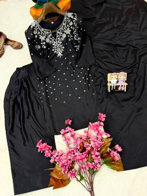 Black Color Beautiful Fully Beads  & Sequins embroidery work Crepe Kurti Palazzo Set 4