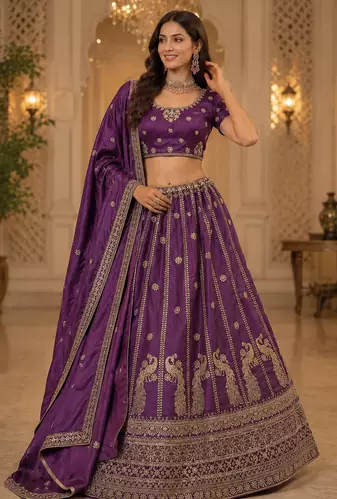 purple color Sequins and Zari Embroidery and Thread work silk blend Lehenga Choli set
