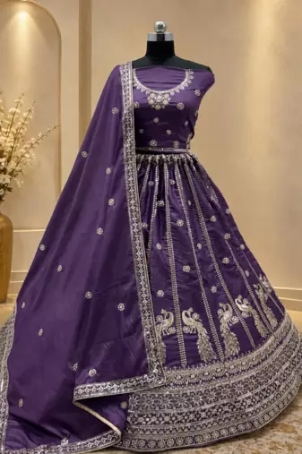 purple color Sequins and Zari Embroidery and Thread work silk blend Lehenga Choli set