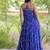 faux georgette laheriya print gown with kutchi patch work  12 meter flair sleeveless navratri garba gown 