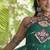 faux georgette laheriya print gown with kutchi patch work  12 meter flair sleeveless navratri garba gown 