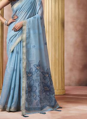 sky blue cotton blend with tassels casul wear saree 2