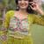 faux georgette bandhani print gown with kutchi patch work  12 meter flair full sleeves navratri festive gown 