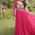 faux georgette bandhani print gown with kutchi patch work  12 meter flair full sleeves navratri festive gown 