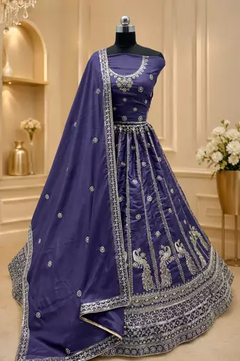 Royal Blue color Sequins and Zari Embroidery and Thread work silk blend Lehenga Choli set